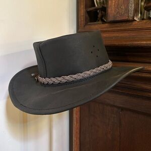 Woman’s Authentic Australian Black Leather Hat with Braided Band